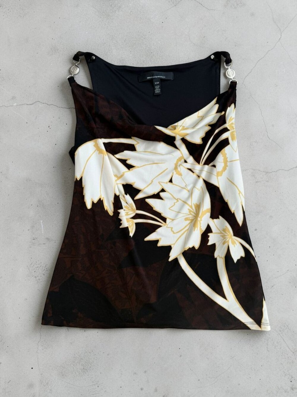 WHITE HOUSE BLACK MARKET Floral Draped Tank Top Size XXS